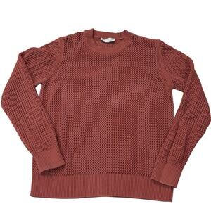 Everlane Mesh Cotton Crew Neck Sweater Size Medium Lightweight Rust Cocoa